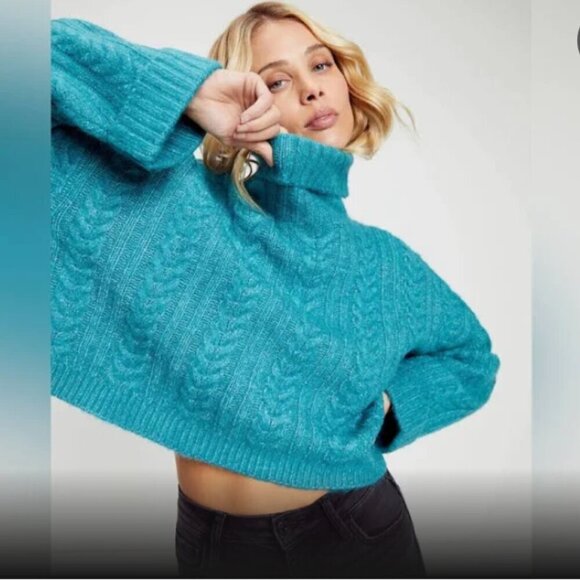 Vici Sweaters - VICI | Georgie Cable Knit Turtleneck Pullover Sweater | Dark Turquoise | Small